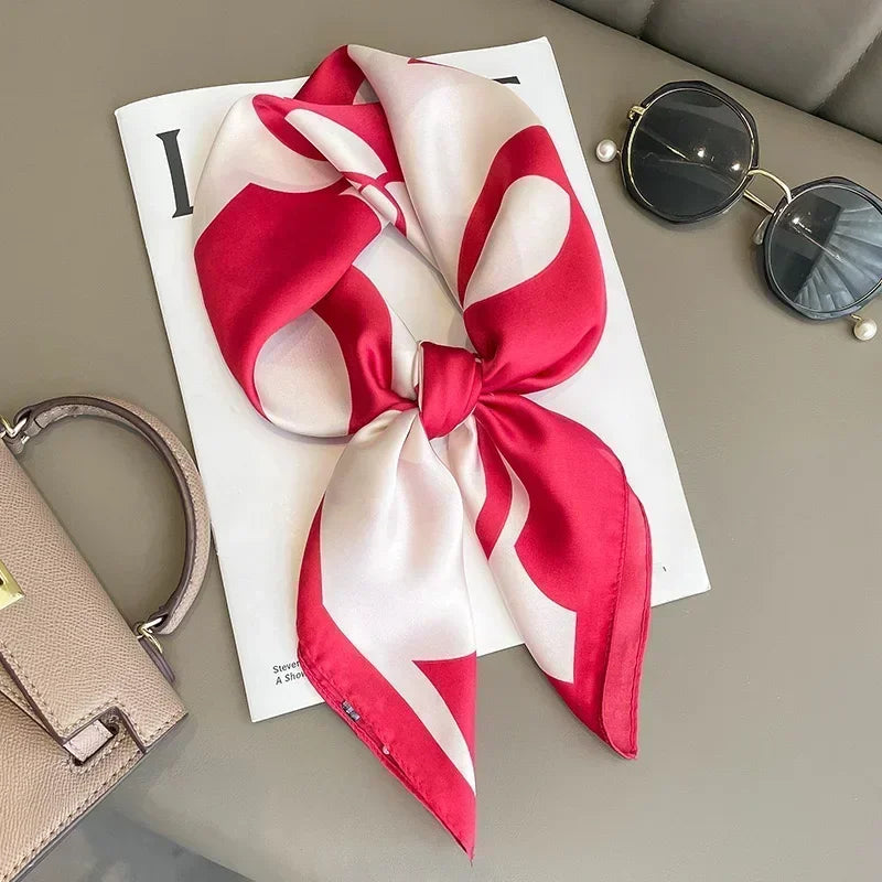 Pañuelo cuadrado mujer satinado con estampado elegante multifunción