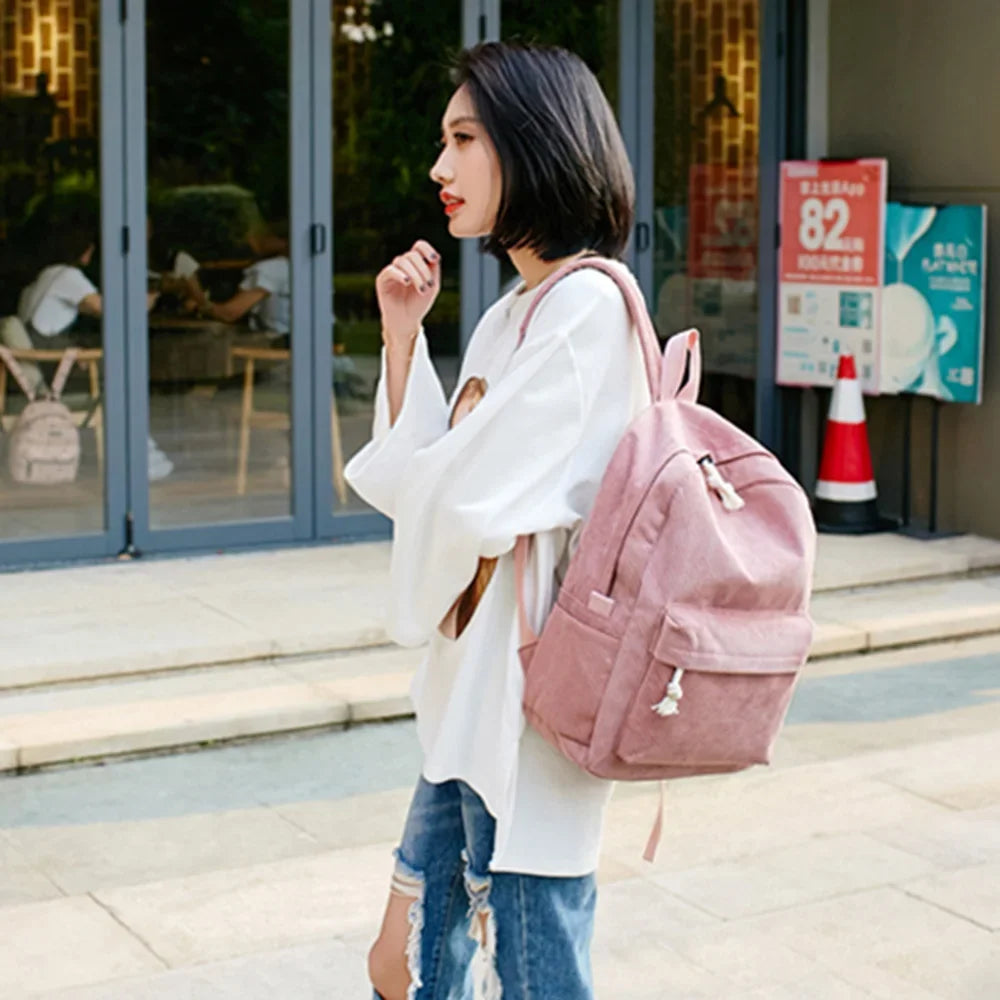 Mochila escolar unisex de pana para estudiantes, mochila para colegio con bolsillo frontal, bolsa escolar