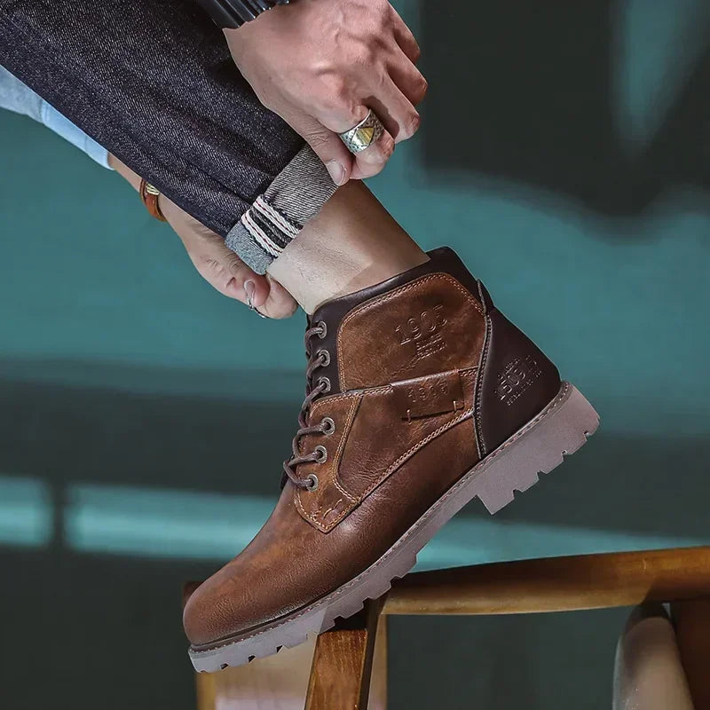 Botines hombre cuero sintético con cordones – botas cómodas estilo urbano