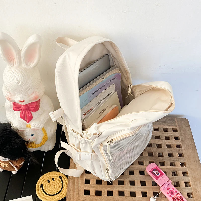 Mochila escolar Ita Bag rosa para mujer, mochila para colegio con bolsillos transparentes y gran capacidad