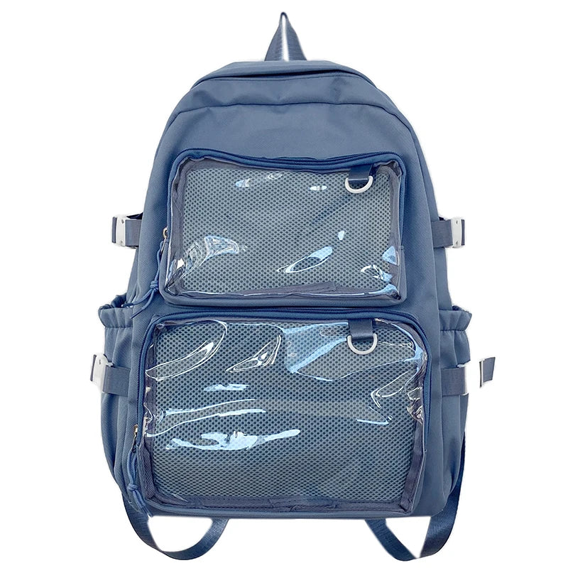 Mochila escolar Ita Bag rosa para mujer, mochila para colegio con bolsillos transparentes y gran capacidad