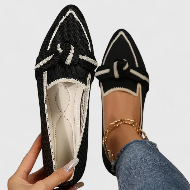Mocasines slip-on para mujer con punta afilada y lazo decorativo