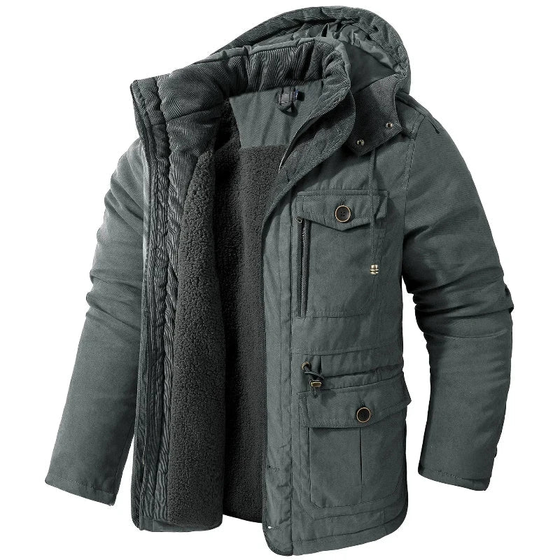 Parka de invierno para hombre con capucha desmontable y bolsillos