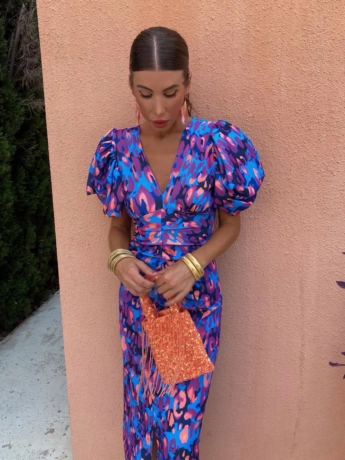 Vestido primavera mujer escote V con mangas abullonadas – estilo elegante femenino