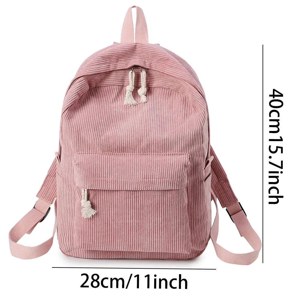 Mochila escolar unisex de pana para estudiantes, mochila para colegio con bolsillo frontal, bolsa escolar