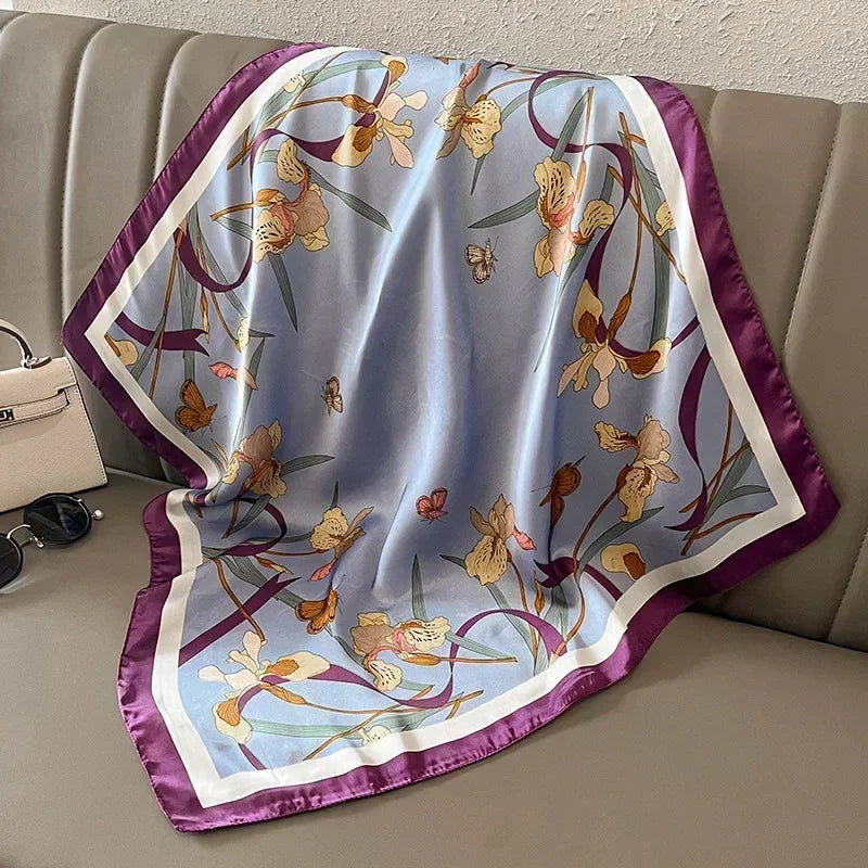 Pañuelo cuadrado mujer satinado con estampado elegante multifunción