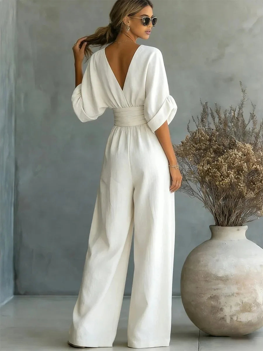 Mono Mujer Escote en V Fluido – Estilo Elegante y Minimalista