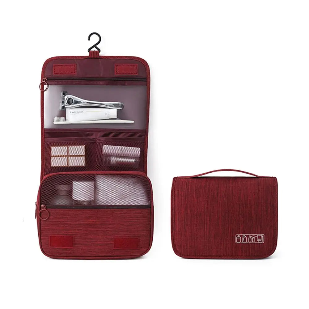 Neceser colgante plegable para viaje con compartimentos y gancho