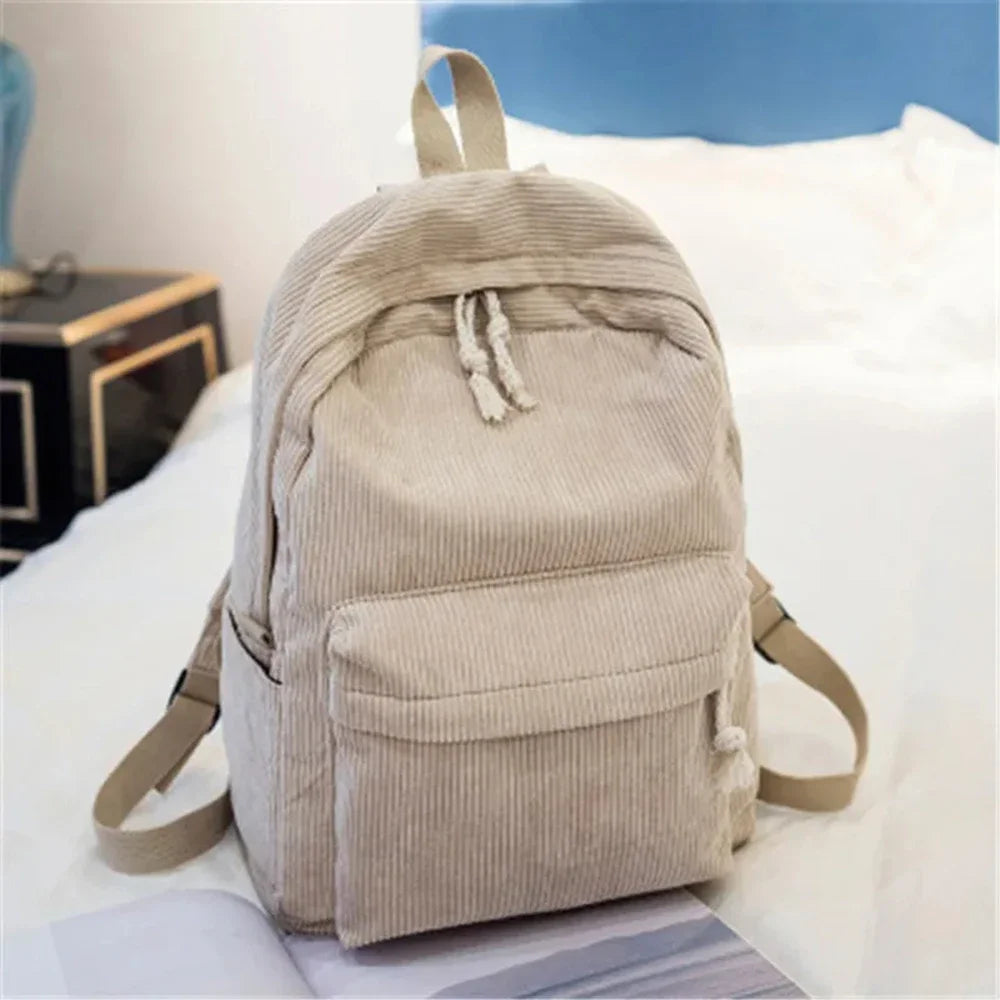 Mochila escolar unisex de pana para estudiantes, mochila para colegio con bolsillo frontal, bolsa escolar