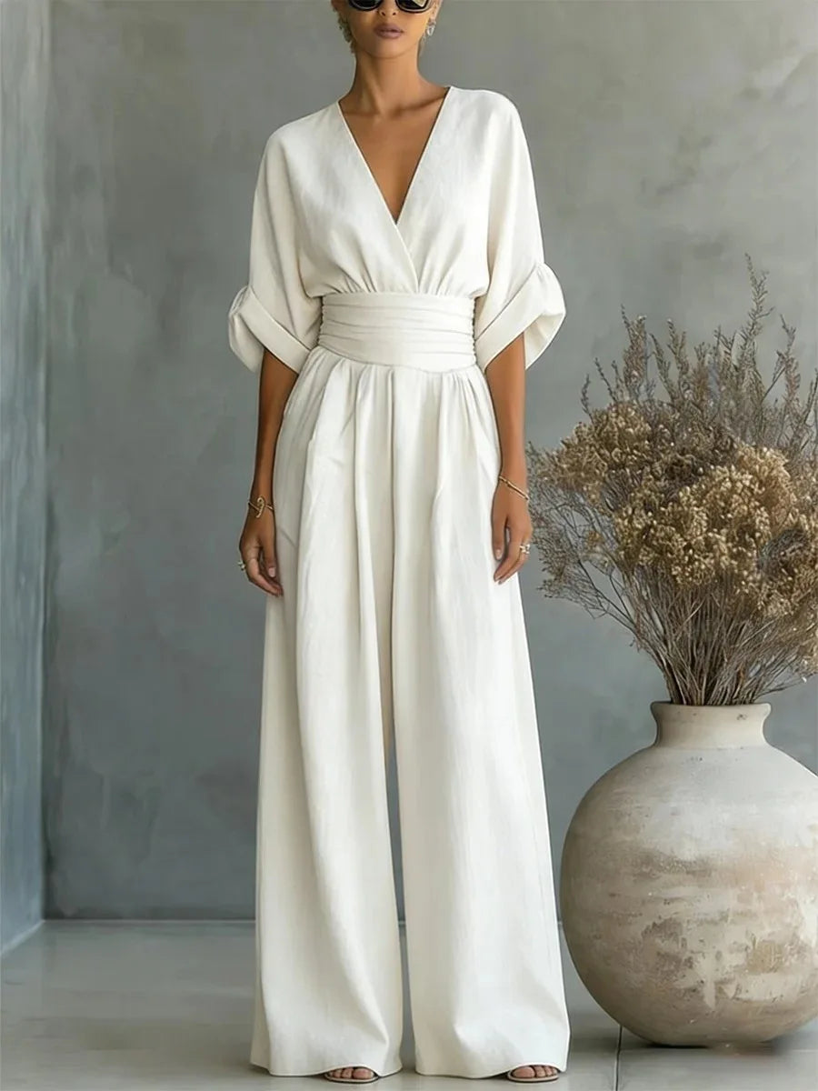 Mono Mujer Escote en V Fluido – Estilo Elegante y Minimalista