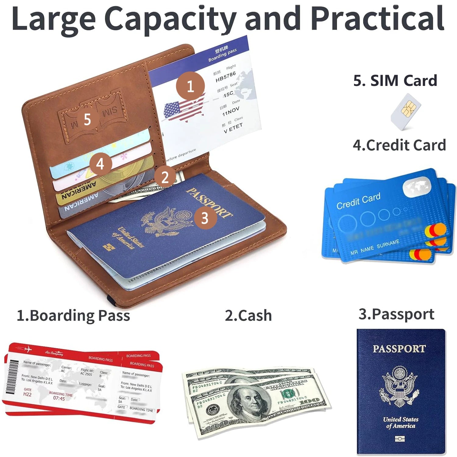 Portapasaporte unisex de PU con ranuras para tarjetas y billetes