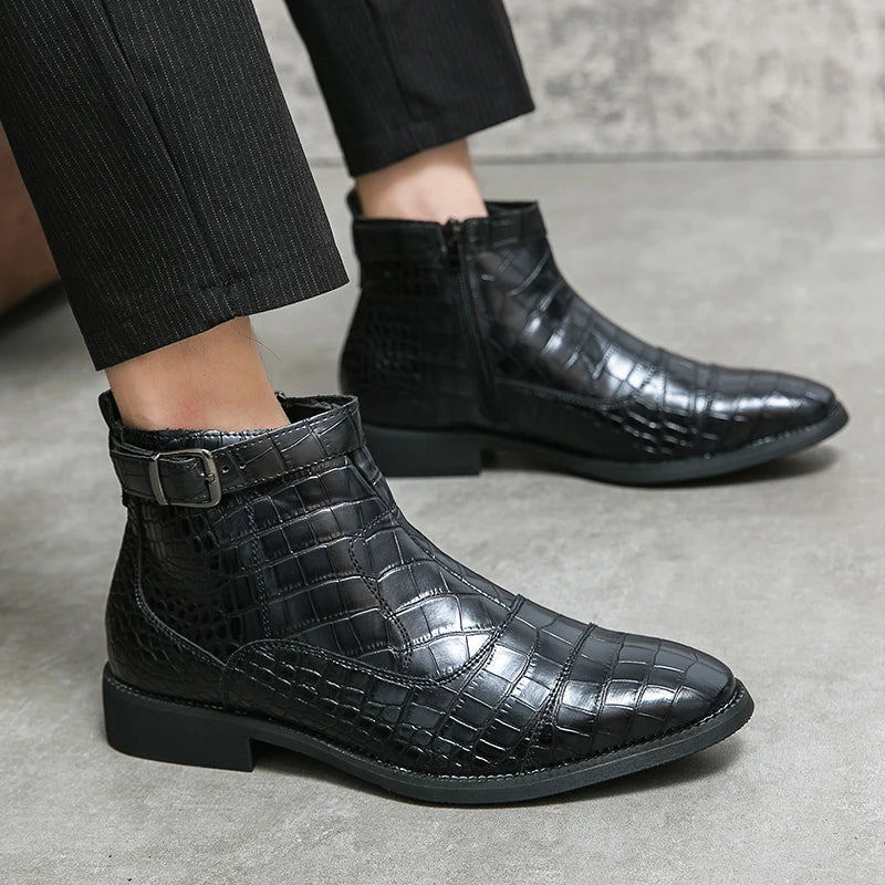 Botines hombre con hebilla cuero elegante – botas modernas cómodas versátiles