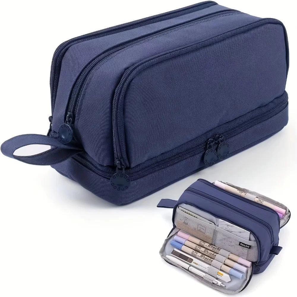 Estuche escolar grande de tela con 4 compartimentos y separador transparente