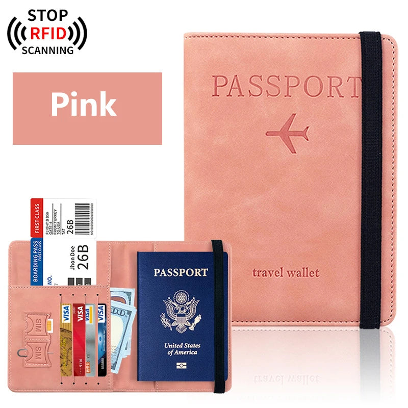 Portapasaporte unisex de PU con ranuras para tarjetas y billetes