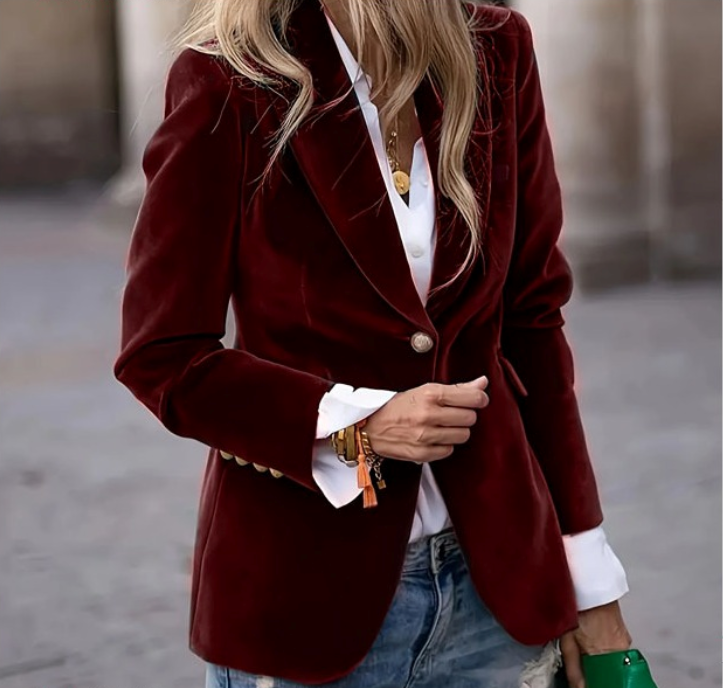 Blazer elegante mujer con solapa y botón – blazer mujer estilo clásico