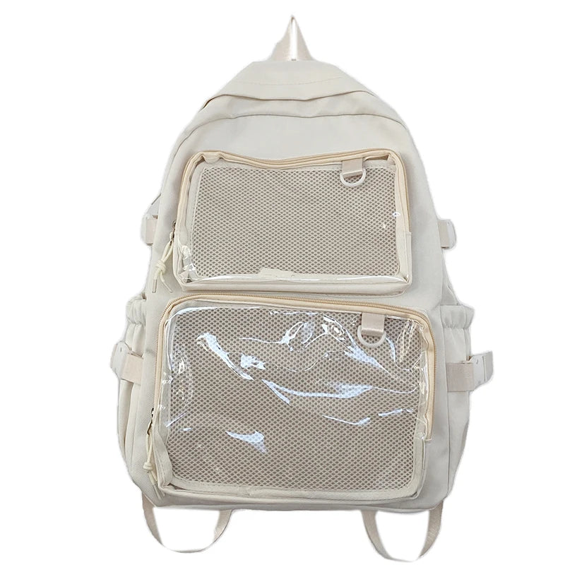 Mochila escolar Ita Bag rosa para mujer, mochila para colegio con bolsillos transparentes y gran capacidad