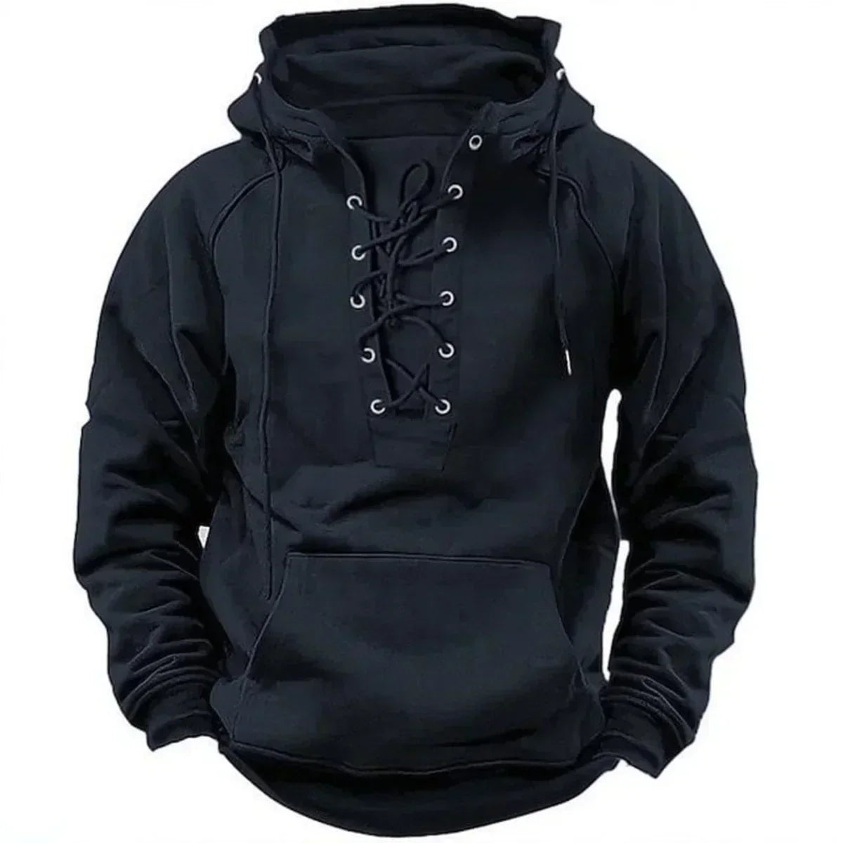 Sudadera gruesa para hombre con capucha y cuello de cordones