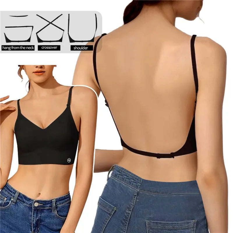 Sujetador push up mujer sin espalda con diseño invisible en U