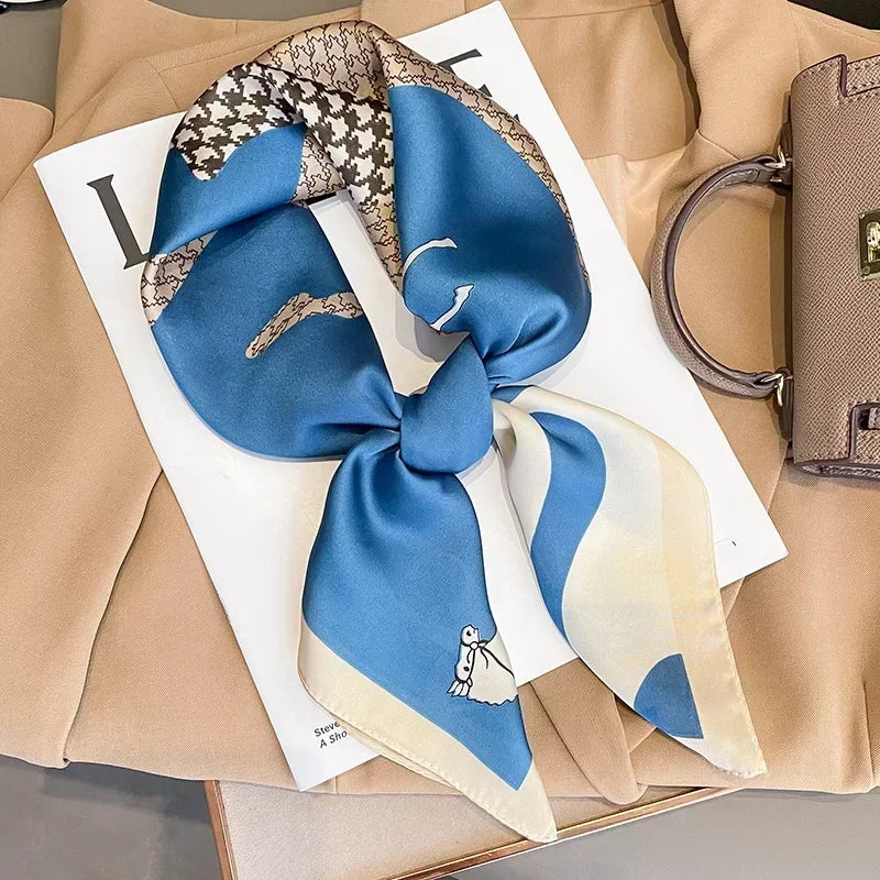 Pañuelo cuadrado mujer satinado con estampado elegante multifunción
