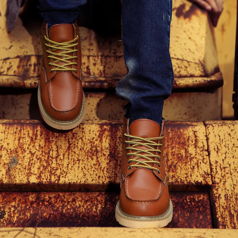 Botas retro hombre cuero resistente con cordones – botines cómodos uso diario