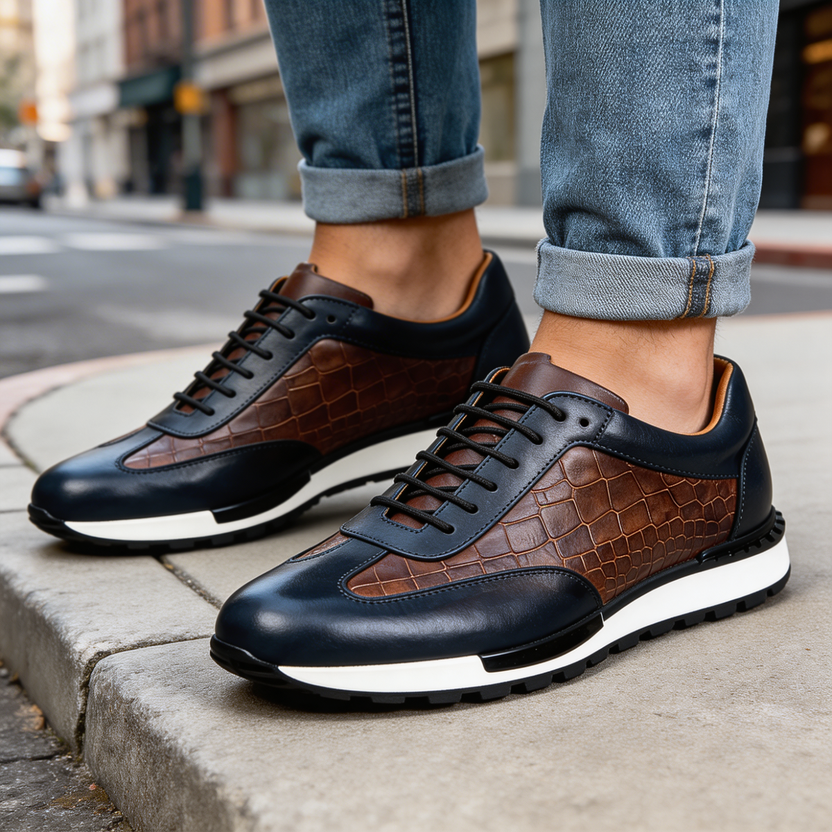 Zapatillas de hombre con textura cocodrilo y cordones elegantes