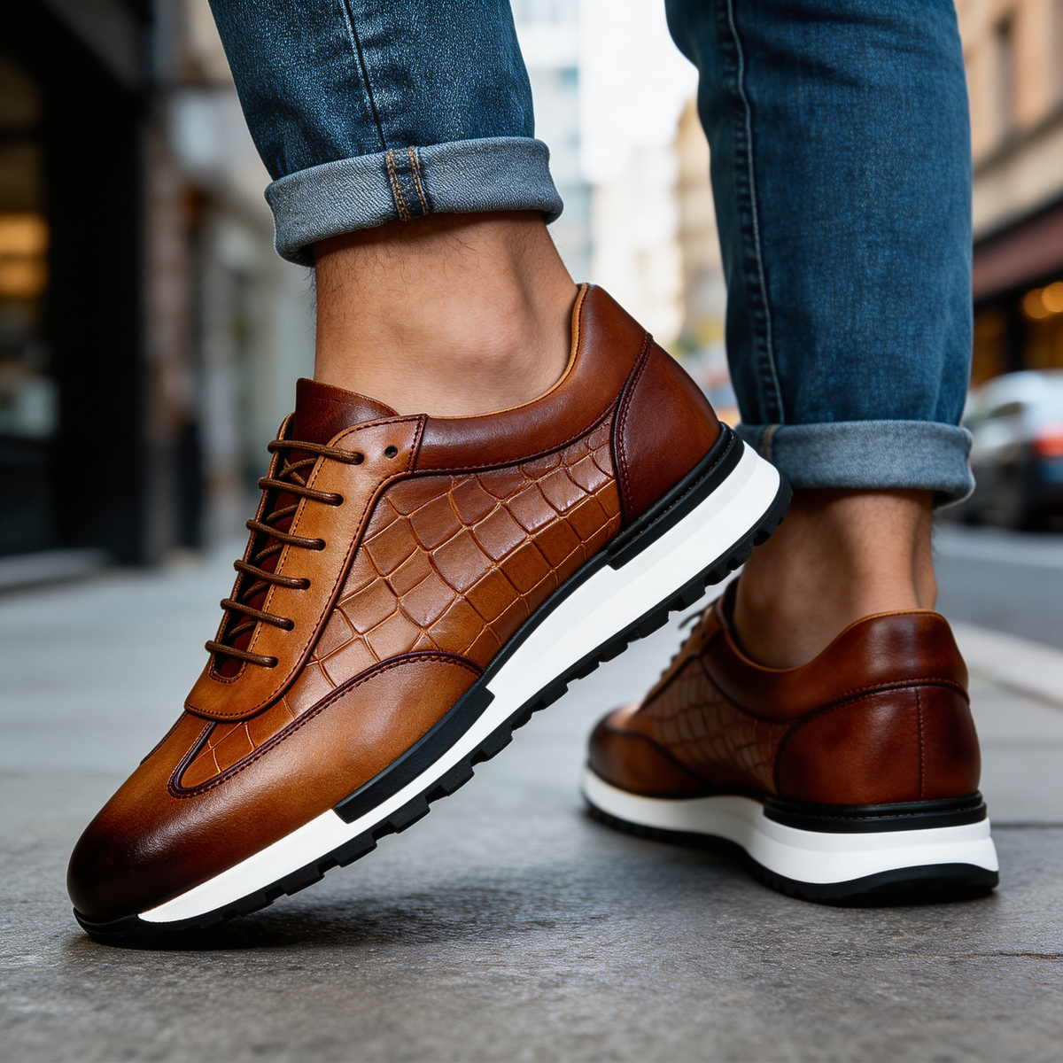 Zapatillas de hombre con textura cocodrilo y cordones elegantes