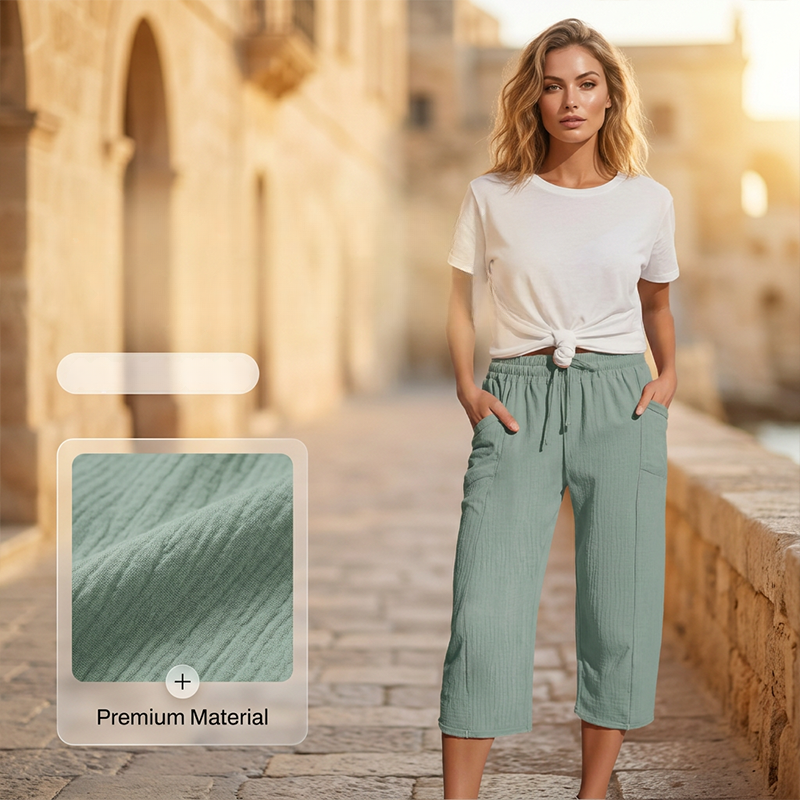 Pantalón capri mujer lino algodón ligero verano