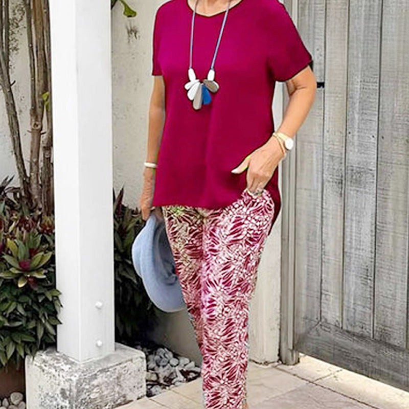 Conjunto mujer algodón pantalón estampado casual cómodo
