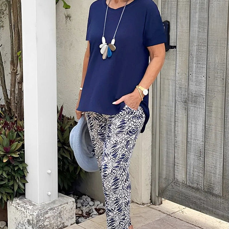Conjunto mujer algodón pantalón estampado casual cómodo