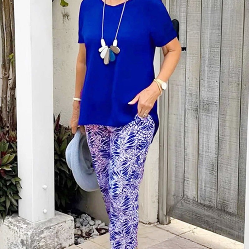 Conjunto mujer algodón pantalón estampado casual cómodo