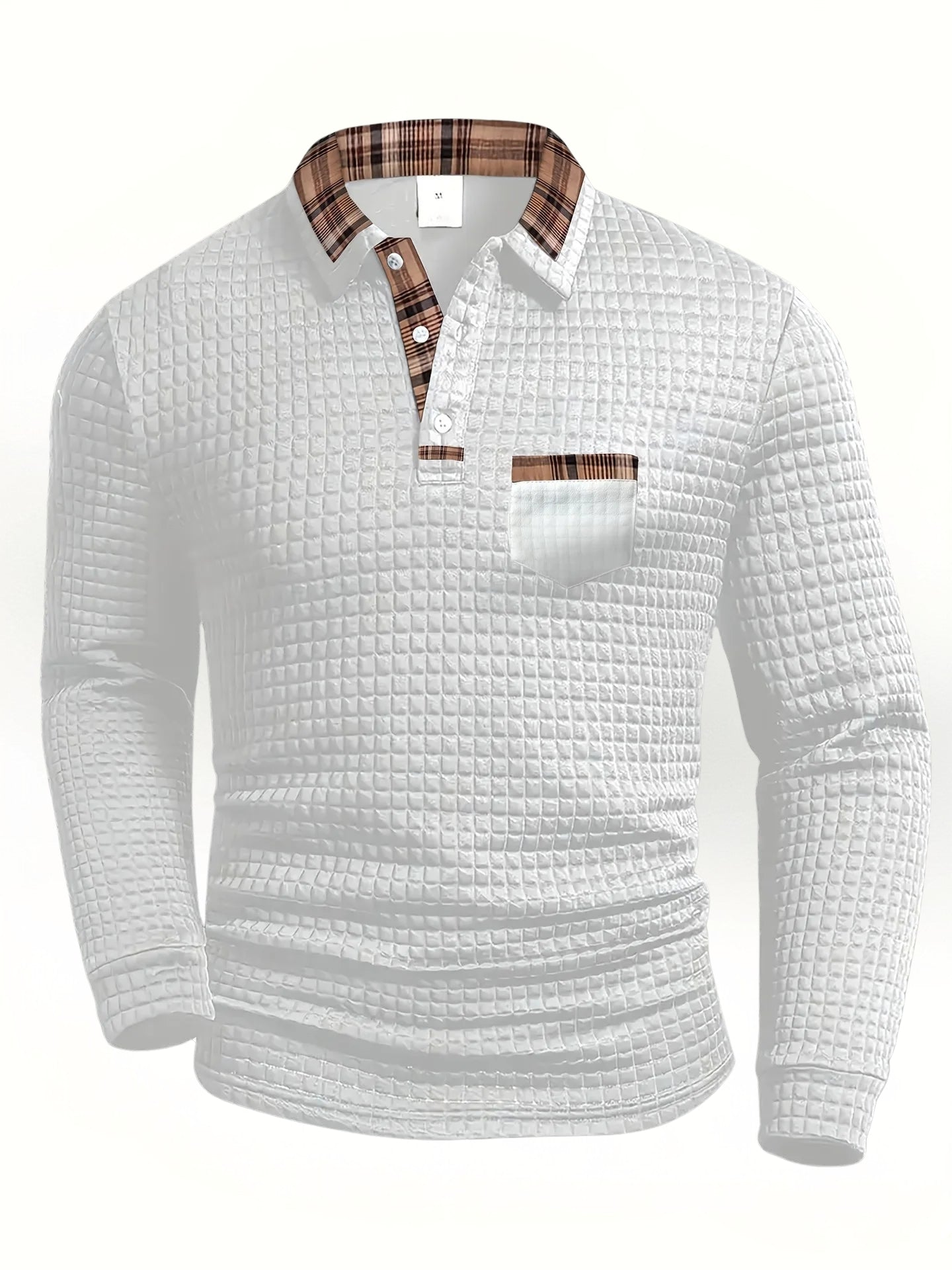 Polo hombre manga larga textura moderna – estilo urbano elegante versátil