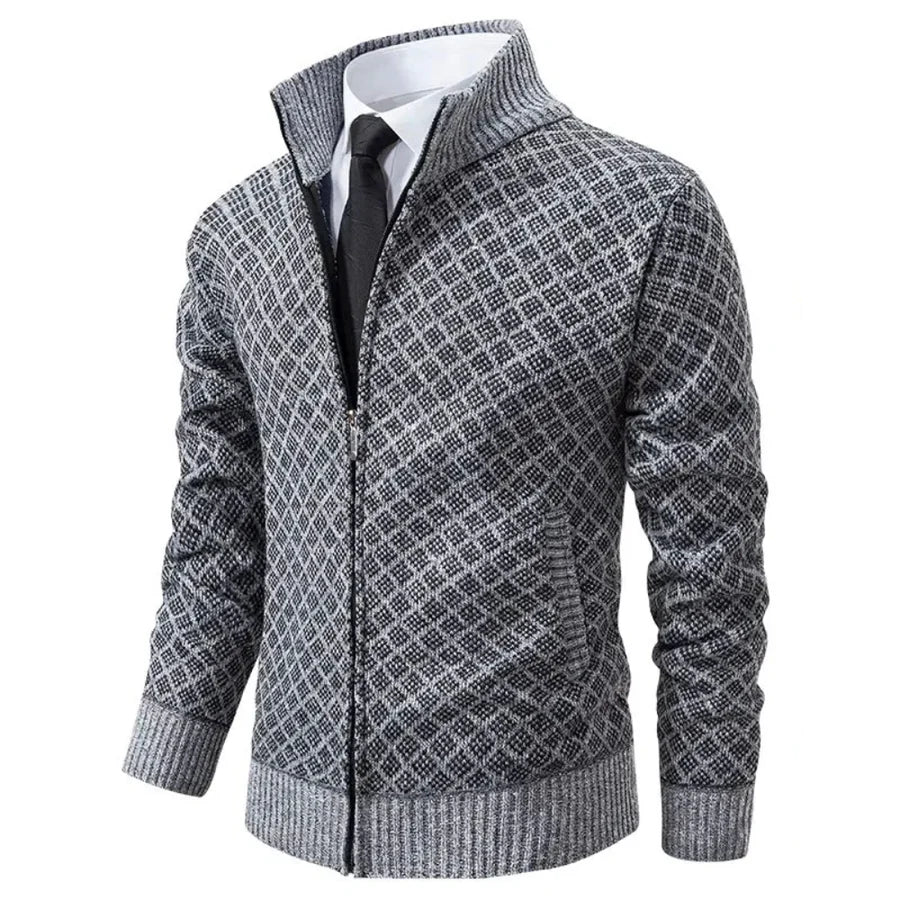 Cárdigan hombre cremallera cuello alto tejido jacquard romboidal moderno invierno