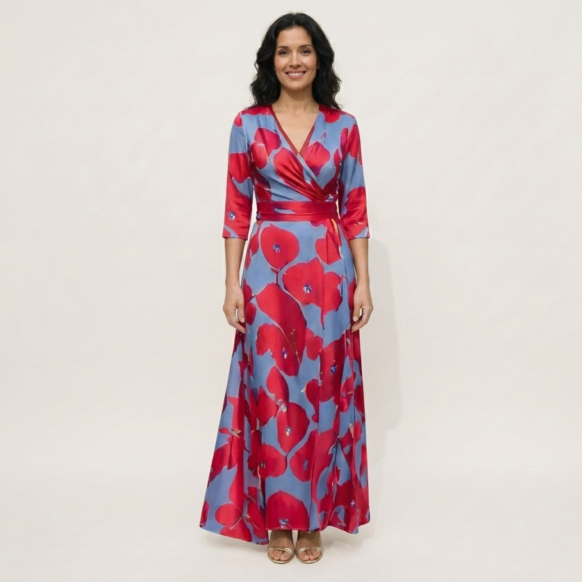 Vestido Largo Mujer Floral Elegante – Escote V y Ajuste Envolvente