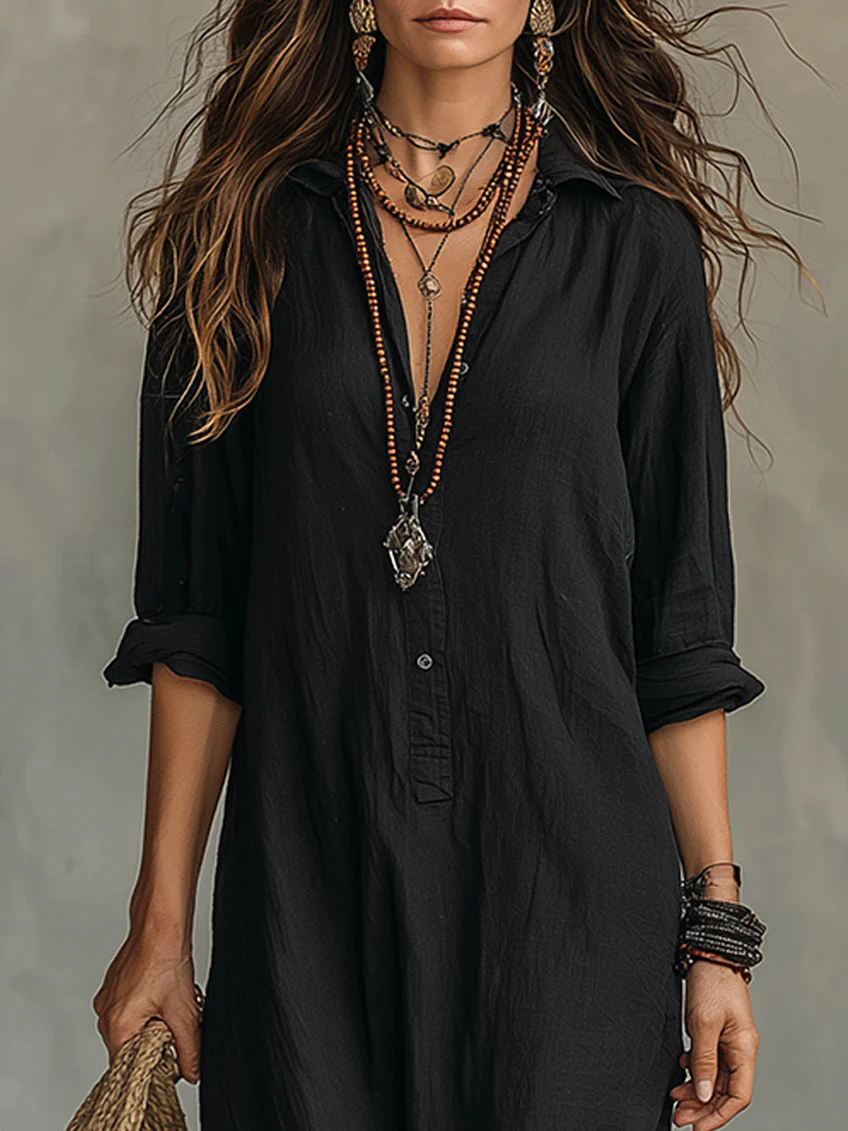 Vestido largo mujer fluido elegante con botones – vestido camisero ligero estilo atemporal