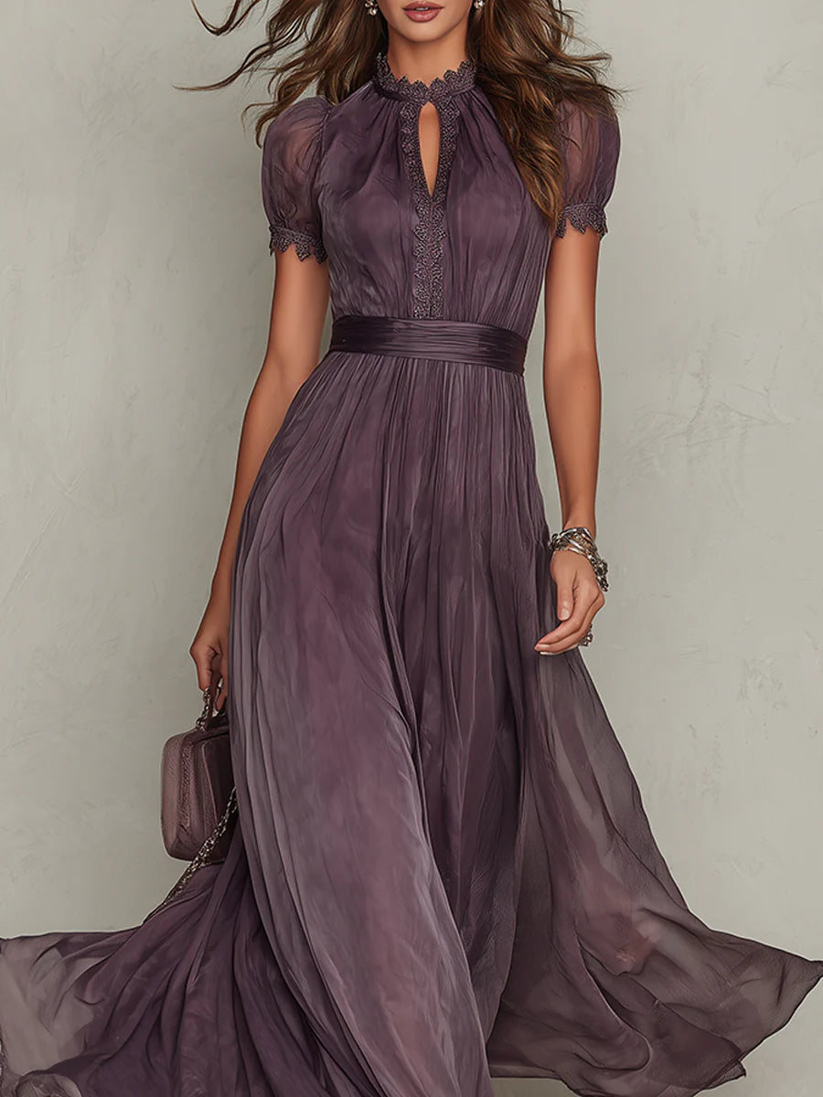 Vestido Largo de Gasa Mujer – Corte Elegante con Encaje