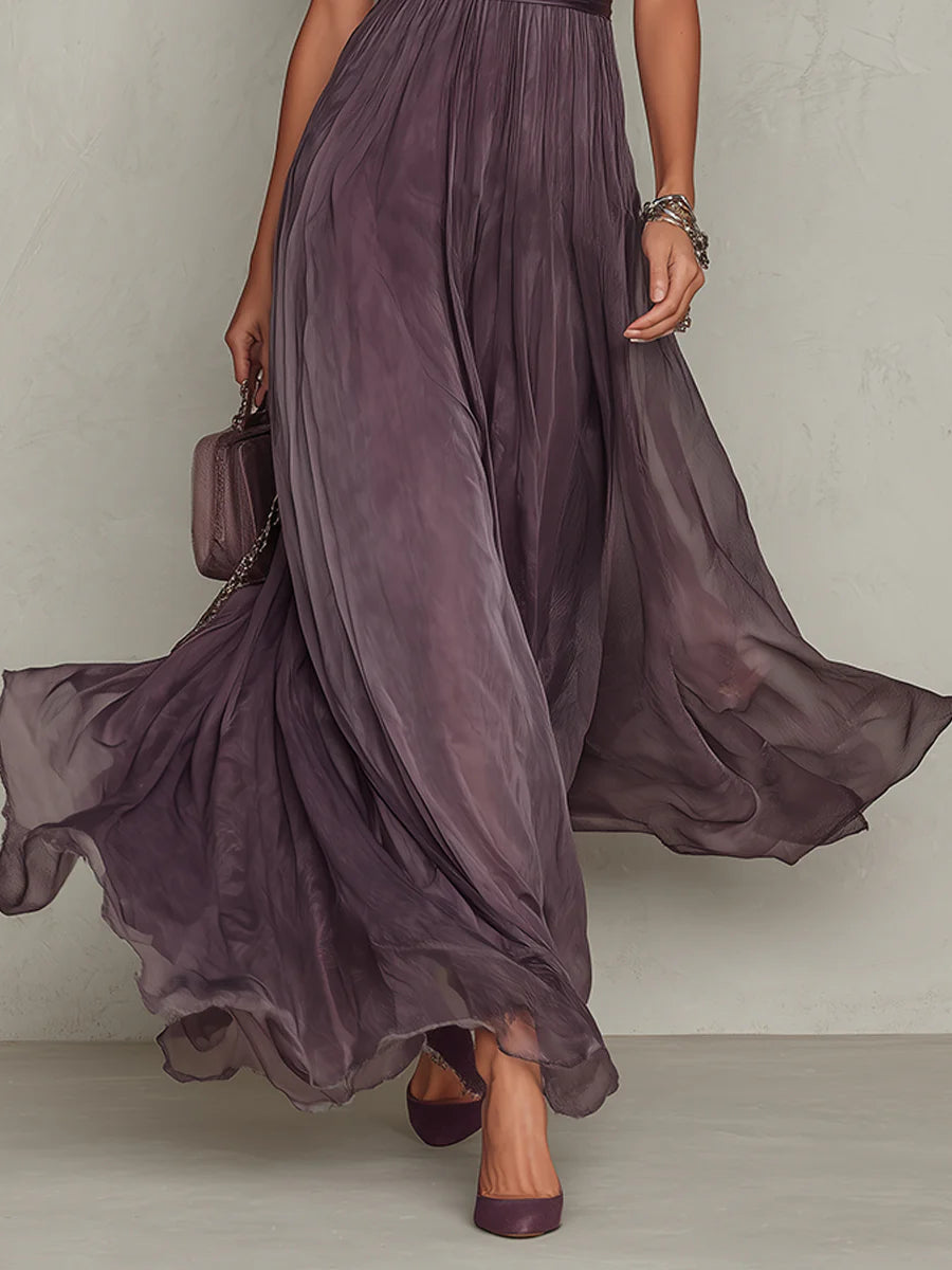 Vestido Largo de Gasa Mujer – Corte Elegante con Encaje