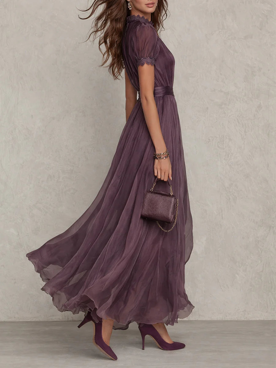 Vestido Largo de Gasa Mujer – Corte Elegante con Encaje