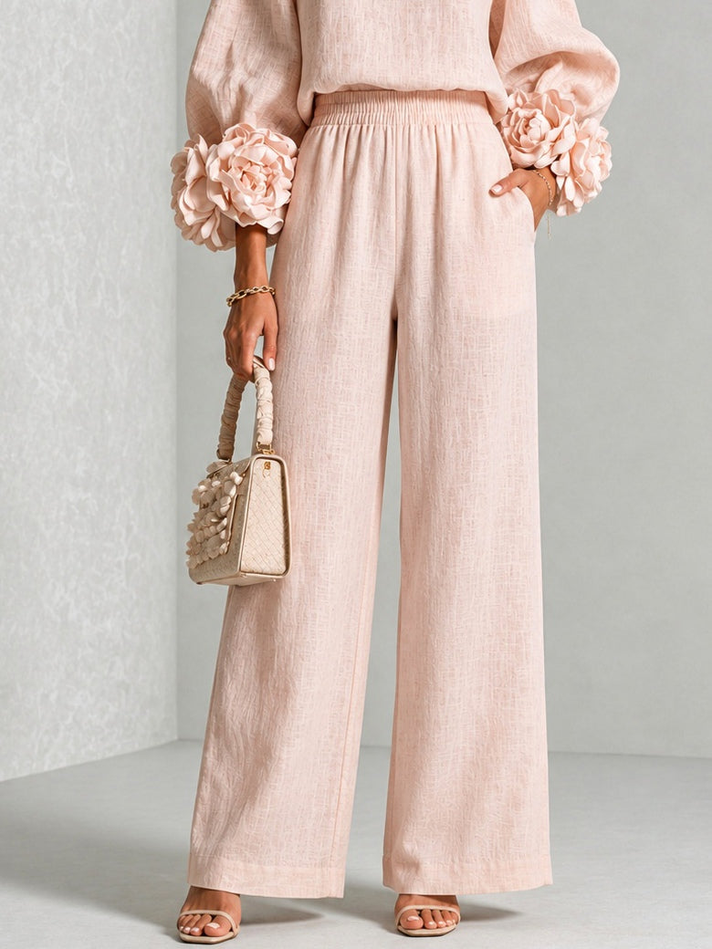 Conjunto mujer dos piezas con mangas florales y pantalón ancho