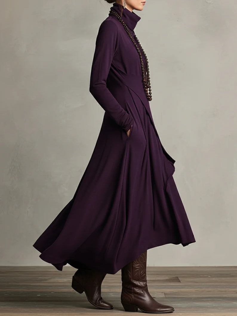 Vestido Maxi Mujer Cuello Alto Asimétrico – Estilo Boho Elegante