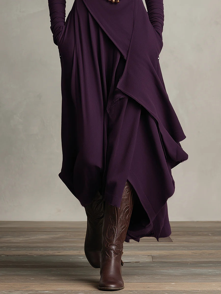 Vestido Maxi Mujer Cuello Alto Asimétrico – Estilo Boho Elegante