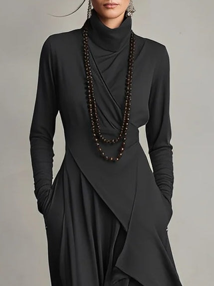 Vestido Maxi Mujer Cuello Alto Asimétrico – Estilo Boho Elegante