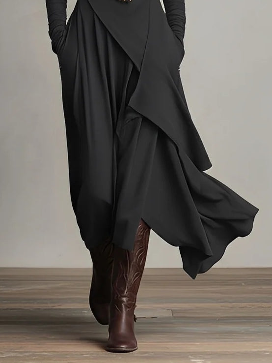 Vestido Maxi Mujer Cuello Alto Asimétrico – Estilo Boho Elegante