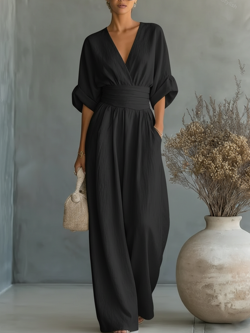 Mono Mujer Escote en V Fluido – Estilo Elegante y Minimalista