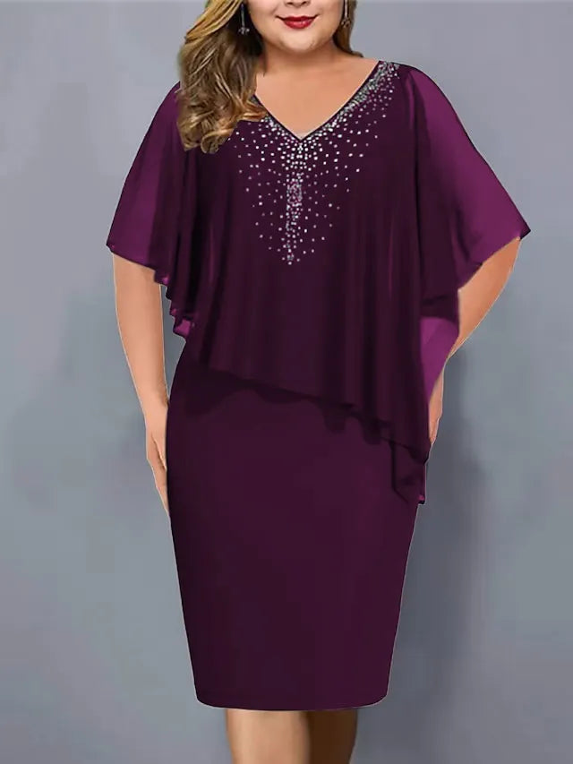 Vestido capa midi para mujer con strass y superposición de gasa