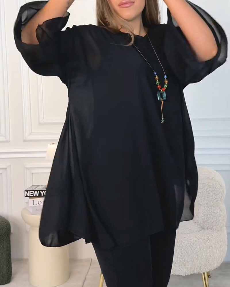 Top holgado para mujer con cuello redondo y mangas 3/4