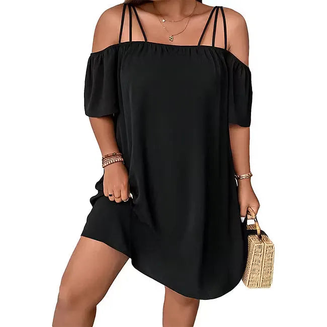 Vestido mini mujer con hombros descubiertos y tirantes finos