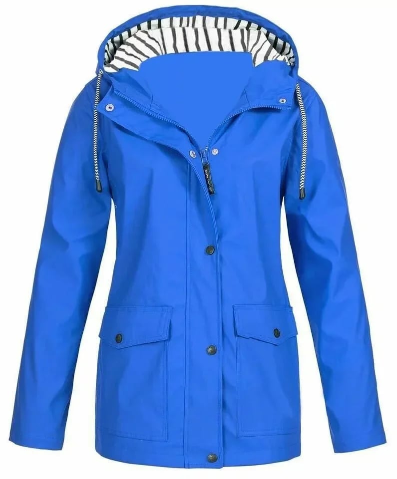Chaqueta impermeable de mujer con capucha y bolsillos frontales