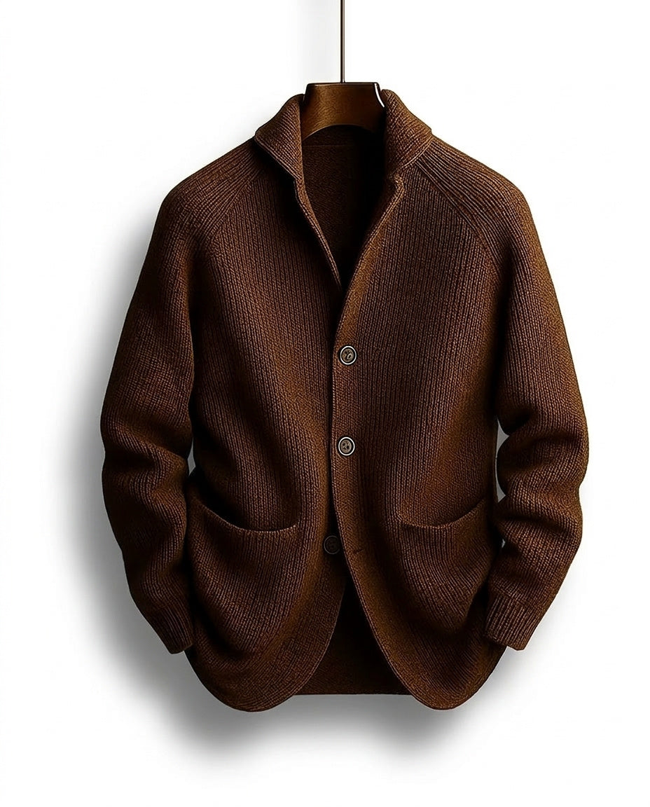 Cárdigan de punto acanalado para hombre con cuello chal y botones