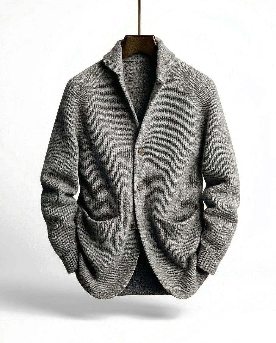 Cárdigan de punto acanalado para hombre con cuello chal y botones