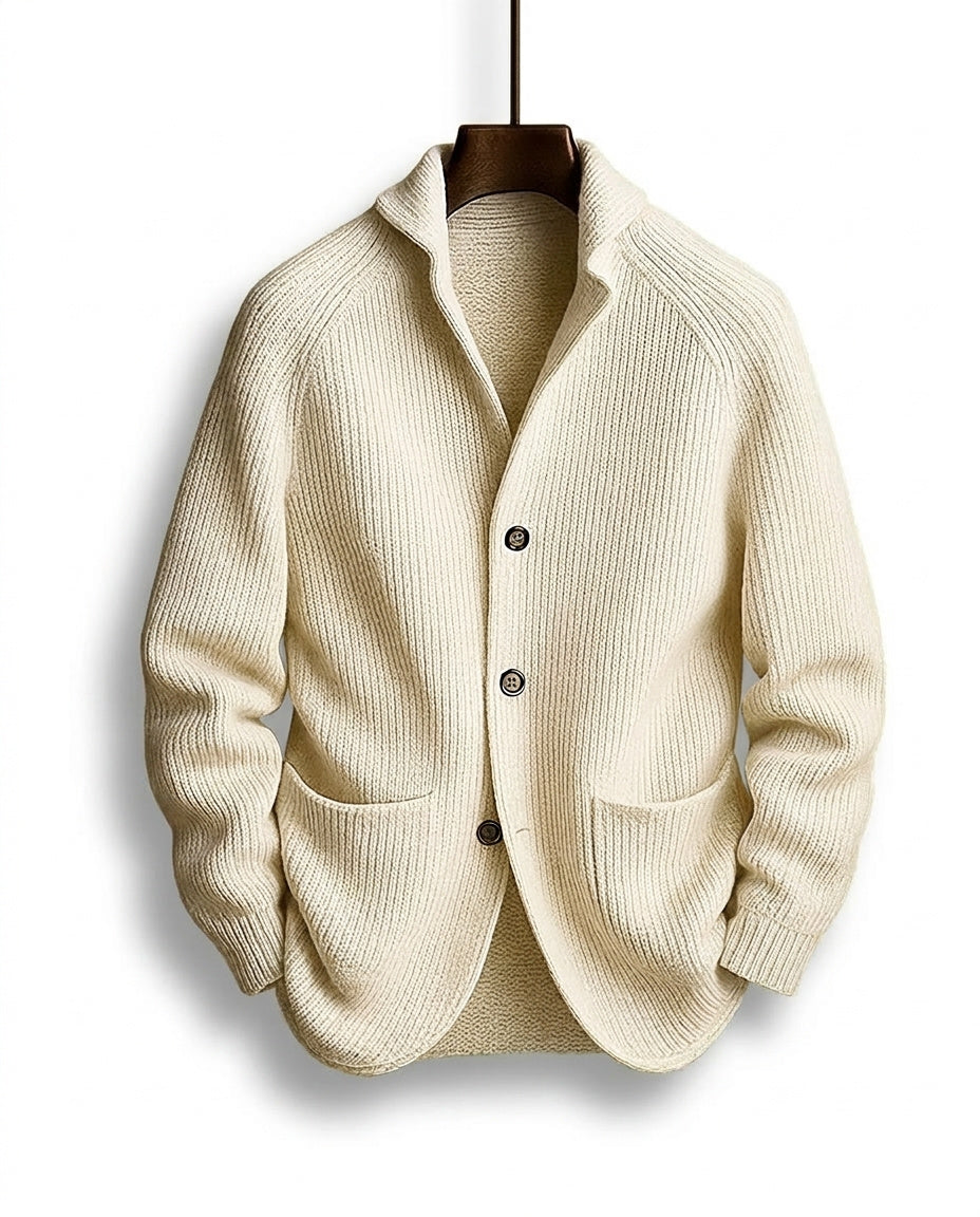 Cárdigan de punto acanalado para hombre con cuello chal y botones